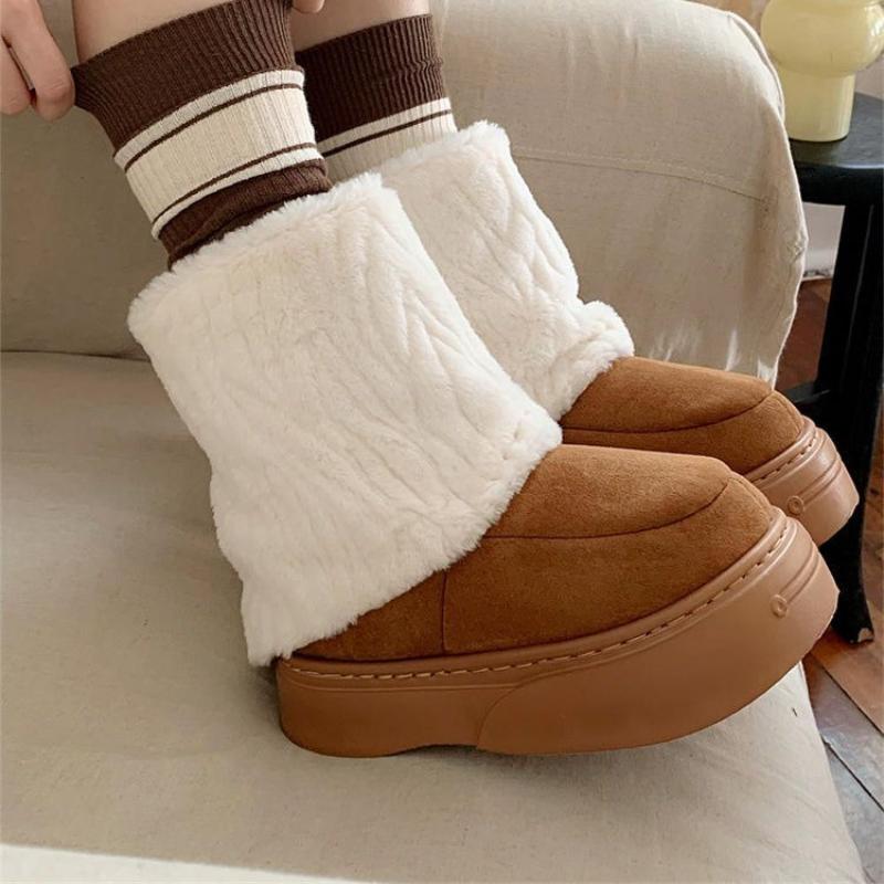 Fashion Furry Platform Snow Boots for Women Round Toe Height Increasing Non Slip Goth Trend 2025 High Quality Work Padded Woman Shoes