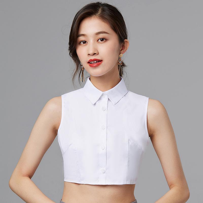 Dámská bílá šifonová halenka bez rukávů - Profesionální košile s límečkem na jaro/léto