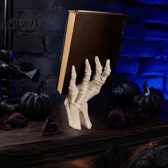 Resin Book Holders for Shelves Gothic Skeleton Hand Stand, Desktop Card Display Holder, Decorative Creative Study Room Decorations Ornament Halloween