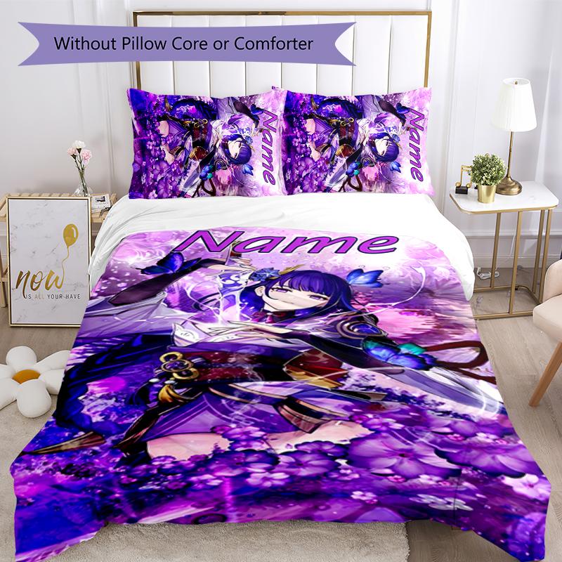 3pcs Custom Name Cartoon Genshin Impact Balzebub Bedding Set Duvet Cover Closure Includes 1 Duvet Cover & 2 Pillowcases for All Seasons Bedroom Decor