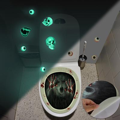 2 Stück Halloween leuchtende Toilettendeckel-Abziehbilder gruselige Wandaufkleber DIY Horror Badezimmer Home Party Dekor