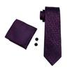 Hi-Tie Mens Silk Tie Purple Necktie Handkerchief Cufflinks Set for Party Wedding Business