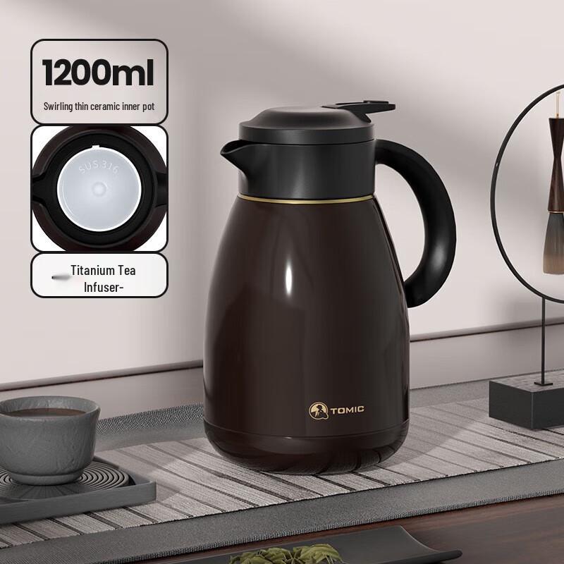 TOMIC 1.2L Stainless Steel Vacuum Flask with Titanium Tea Infuser
