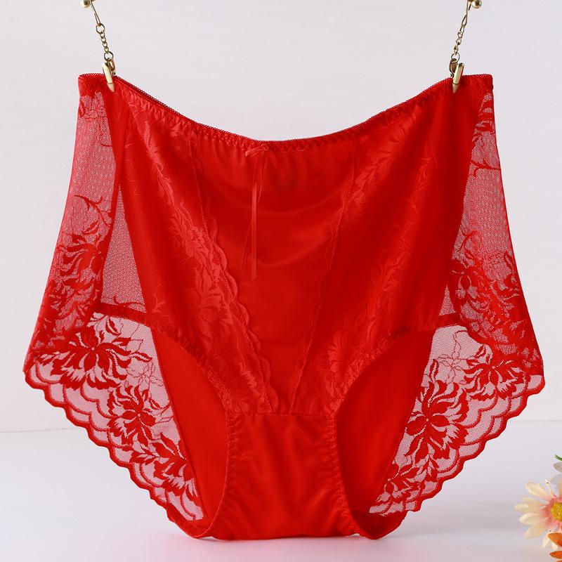 

Кружевные трусики с высокой посадкой больших размеров для женщин, сексуальный модальный сатин, подходят для веса 120-210 цзинь 3XL (150-210 jin)