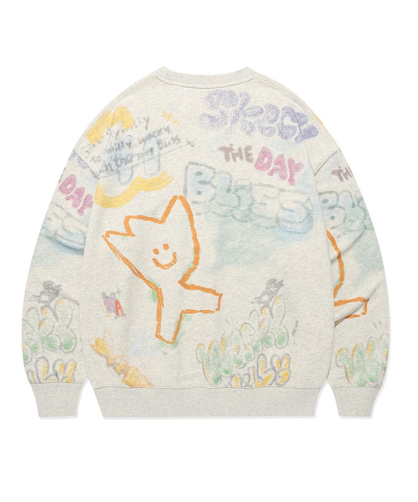 WACKY WILLY Graffiti Graphic Sweatshirt Oatmeal