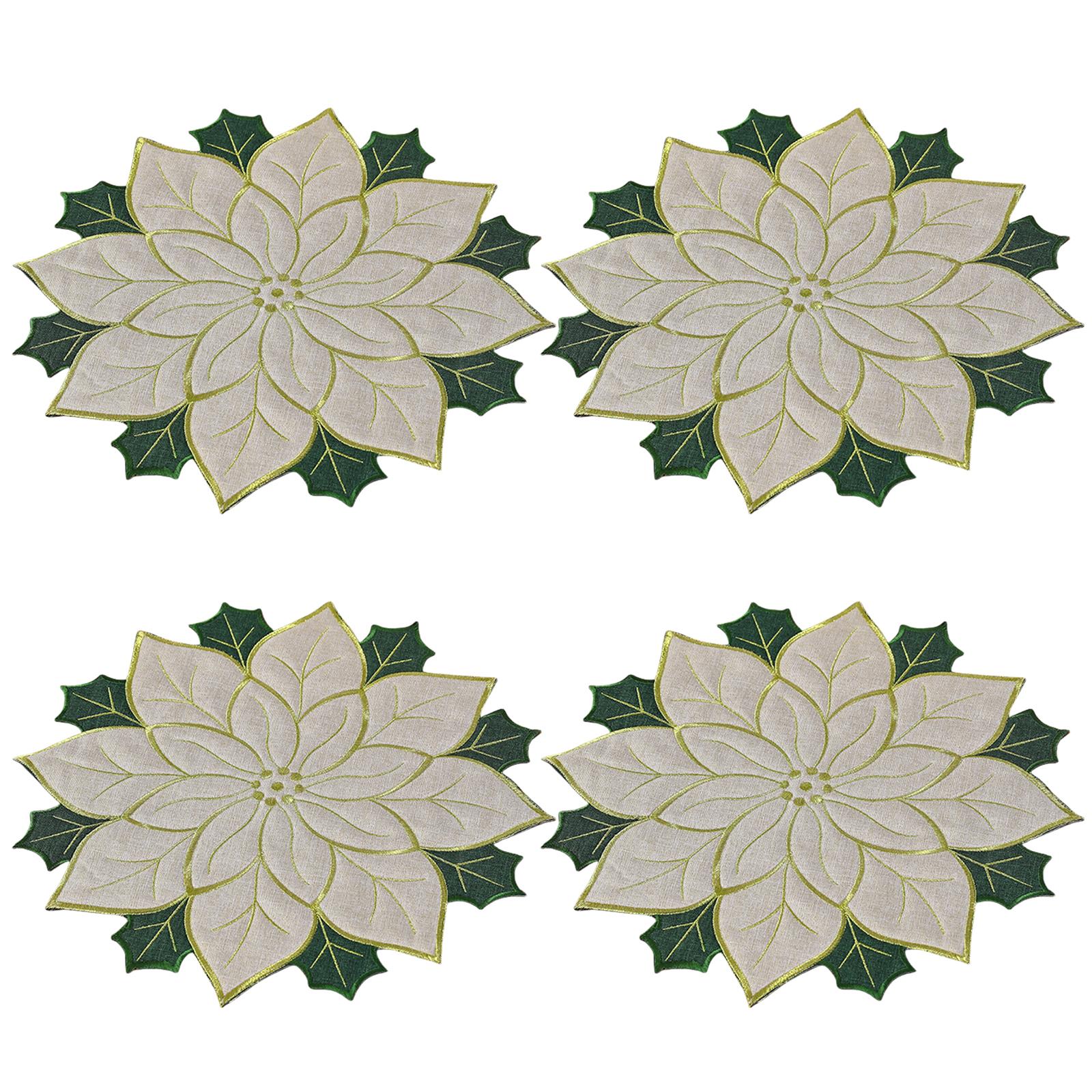 

4 Pcs Heat Resistant Decorative Xmas Dining Mat Xmas Embroidery Holly Leaf Placemat for Holiday Gatherings & Home Decor 60x40 cm бежевий