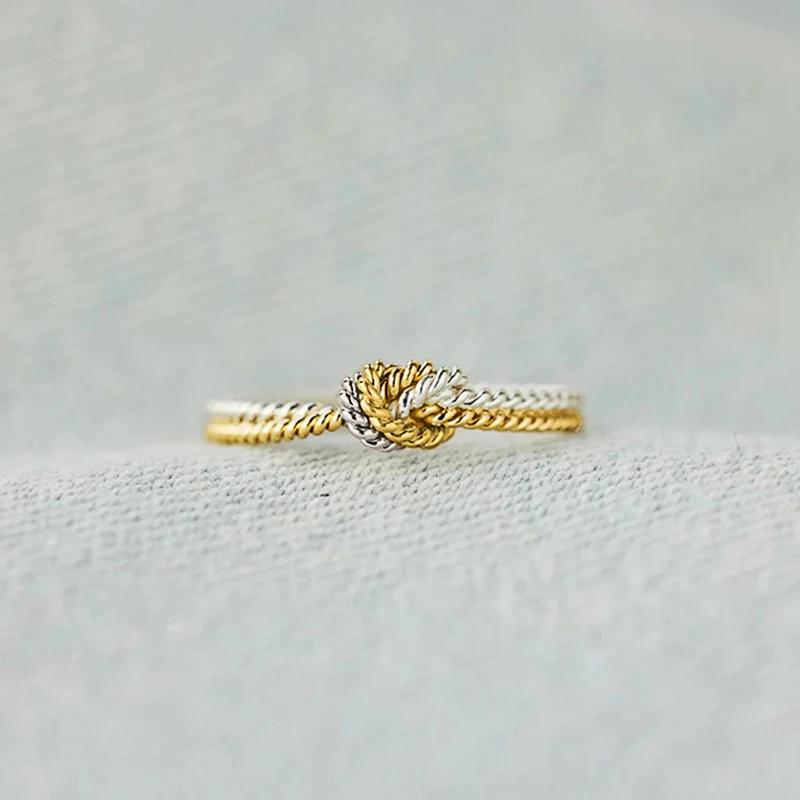 CAOSHI Fashion Knot Finger Ring Lady Chic Two Tone Style Jewelry Low-key Trendy Female Versatile Accessories for Daily Wear