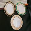 Baroque Enamel Makeup Mirror Metal Frame Crystal Bow Mirror Lolita Embossment Mirror  Touch-ups