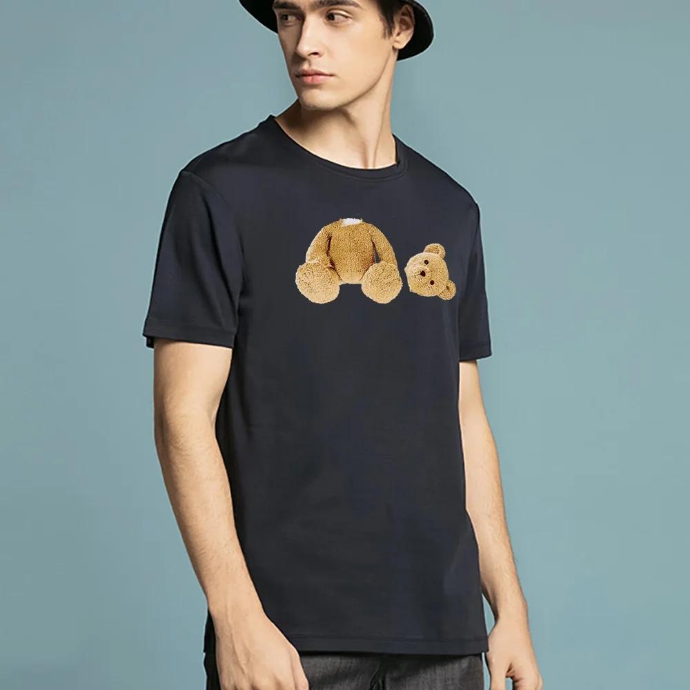 

Мужская футболка с коротким рукавом с принтом медведя, лето 2022, летняя повседневная свободная футболка с круглым вырезом, уличная одежда Харадзюку XXXXXL чёрный