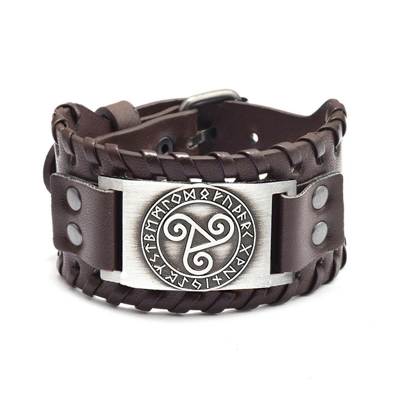 New Retro Wide Leather Nordic Rune of Odi Bracelet for Men Celtic Viking Solomon Pattern Party Gifts Accessories