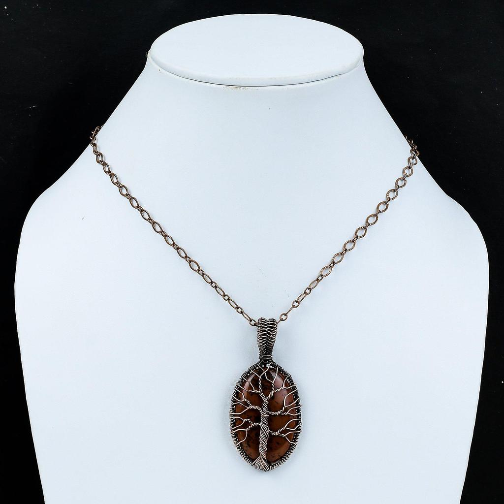 Baum des Lebens Mahagoni Obsidian Anhänger Kupferdraht umwickelter Anhänger Kupferschmuck Handgefertigter Anhänger Drahtumwickelter Edelsteinschmuck zum Geschenk