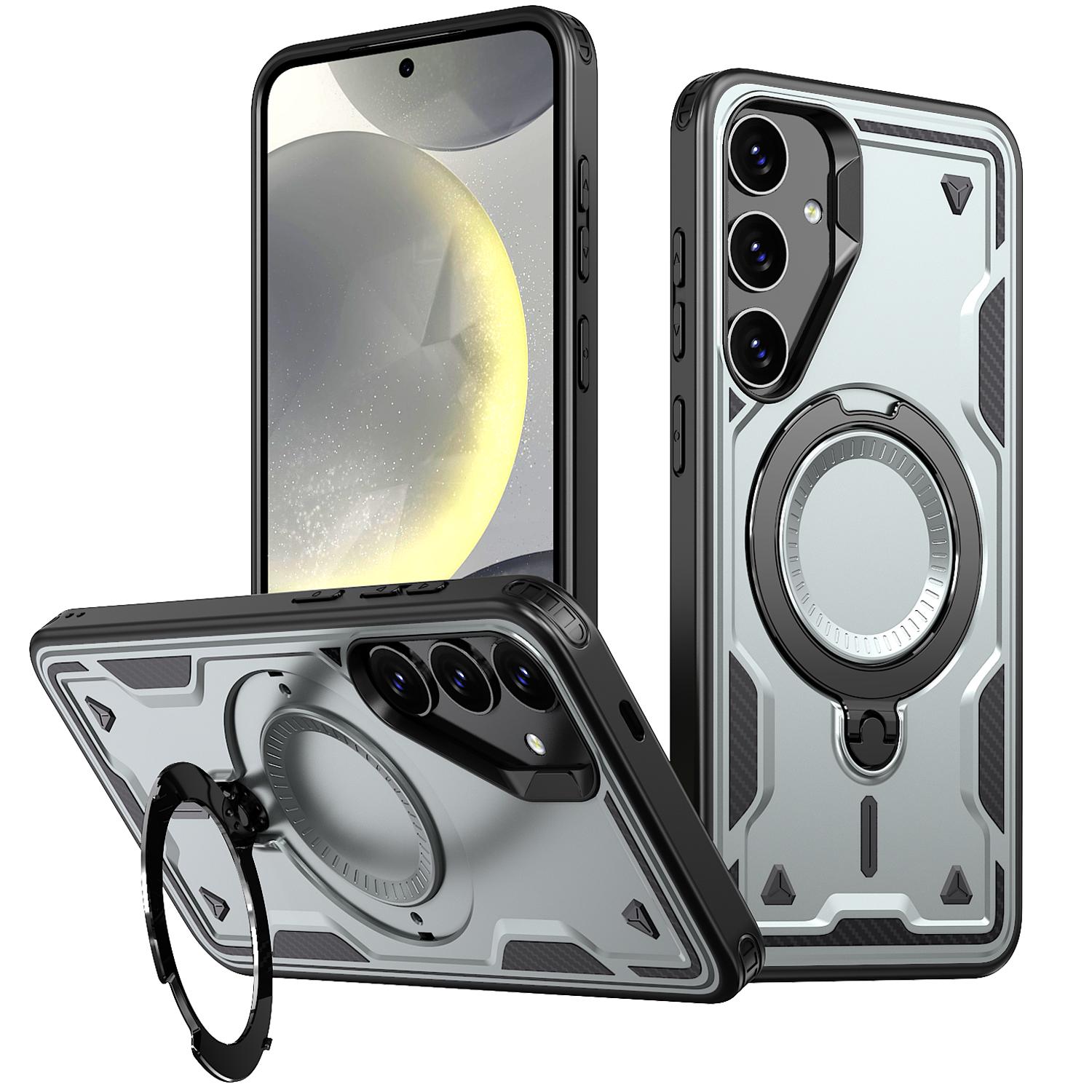 

For Samsung Galaxy S24 FE Magnetic Case Military Protection PC+TPU Kickstand Phone Cover D