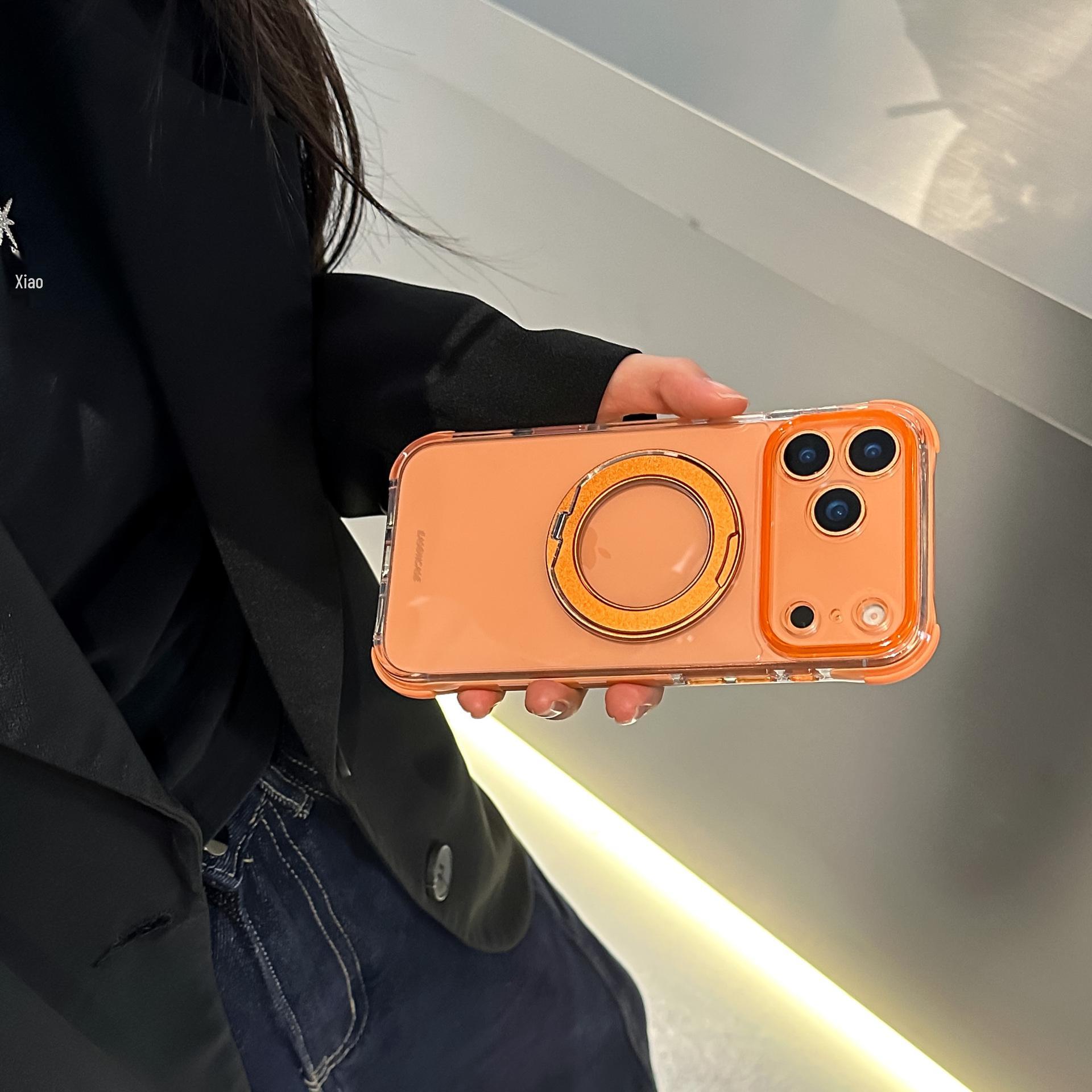 

Compatible iPhone 17 Pro Max Pivot Case: Color-Block Design, 360° Rotating Magnetic Stand, Full Coverage Protection. iPhone 16 Pro Max оранжевый