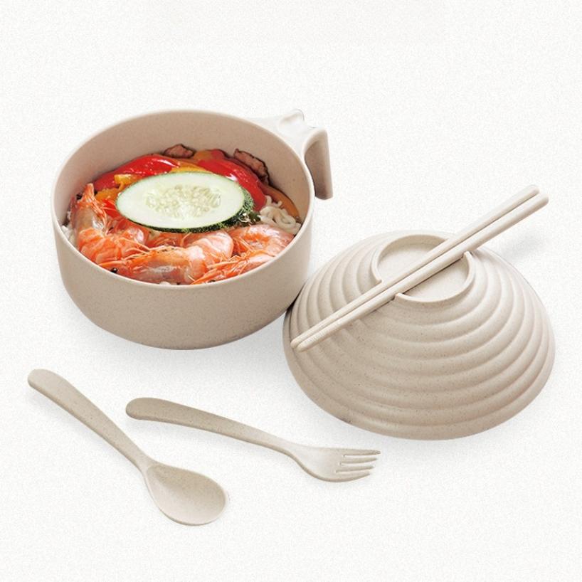 1 Pcs Eco-Friendly Wheat Straw Ramen Bowl Set Student Dorm Microwave Instant Bowl Home Dinnerware With Lid Handle Salad Bowls