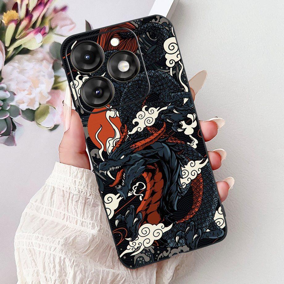 Dragon Koi Fish Landscape Phone Case For Itel A70 A60 A60s Cover Soft TPU Cartoon Bumper On Itel A27 A25 A35 A48 Shockproof Etui