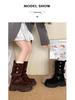 Women's Khaki Ankle Boots with Thick Sole, Chunky Heel, Elastic Slimming Fit, and Two-Way Wear for Spring