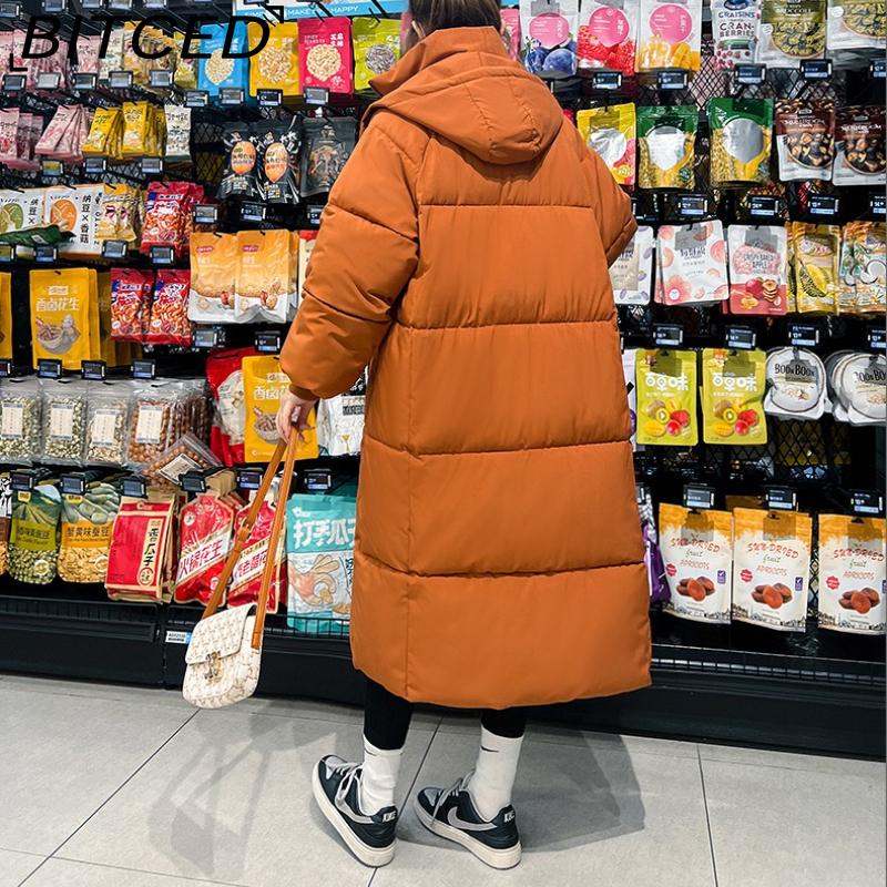 BITCED Women's Long Winter Coat - Knee-Length, Loose-Fit Down Jacket, Thickened Cotton-Padded Coat