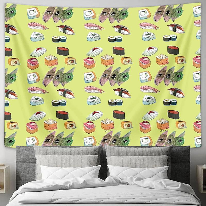 Sushi Tapestry Wall Hanging Japanese Food Anime Decor Ramen Noodle Art Room Dorm Decor Aesthetic Wall Decor Japanese Style