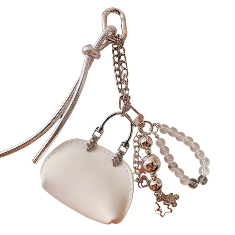 

Stylish PU Leather Handbag Keychain Pendant for Backpack Bag Charm Unisex Gift Fashion Ornament Festival Accessory белый