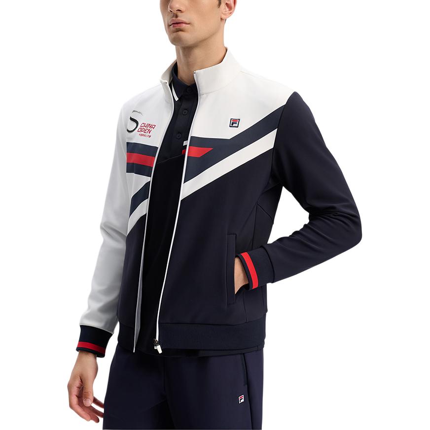 FILA Retro Sports Comfortable Color Block Stand Collar Long Sleeve Jacket Men Jacket Royal-Blue A11M443507F-NV