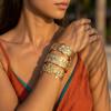 Chunky Gold Stainless Steel Wide Cuff Bracelet for Women Vintage Stamped Sun Coin Tribal Boho Bangle Waterproof Vacation Jewelry