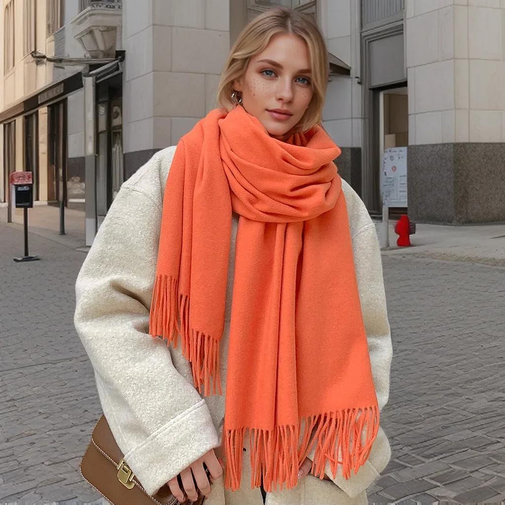 Solid Color Cashmere Scarf For Women Thick Warm Winter Pashmina Shawls Wraps Tassel Female Blanket Echarpe Bufanda Hijab
