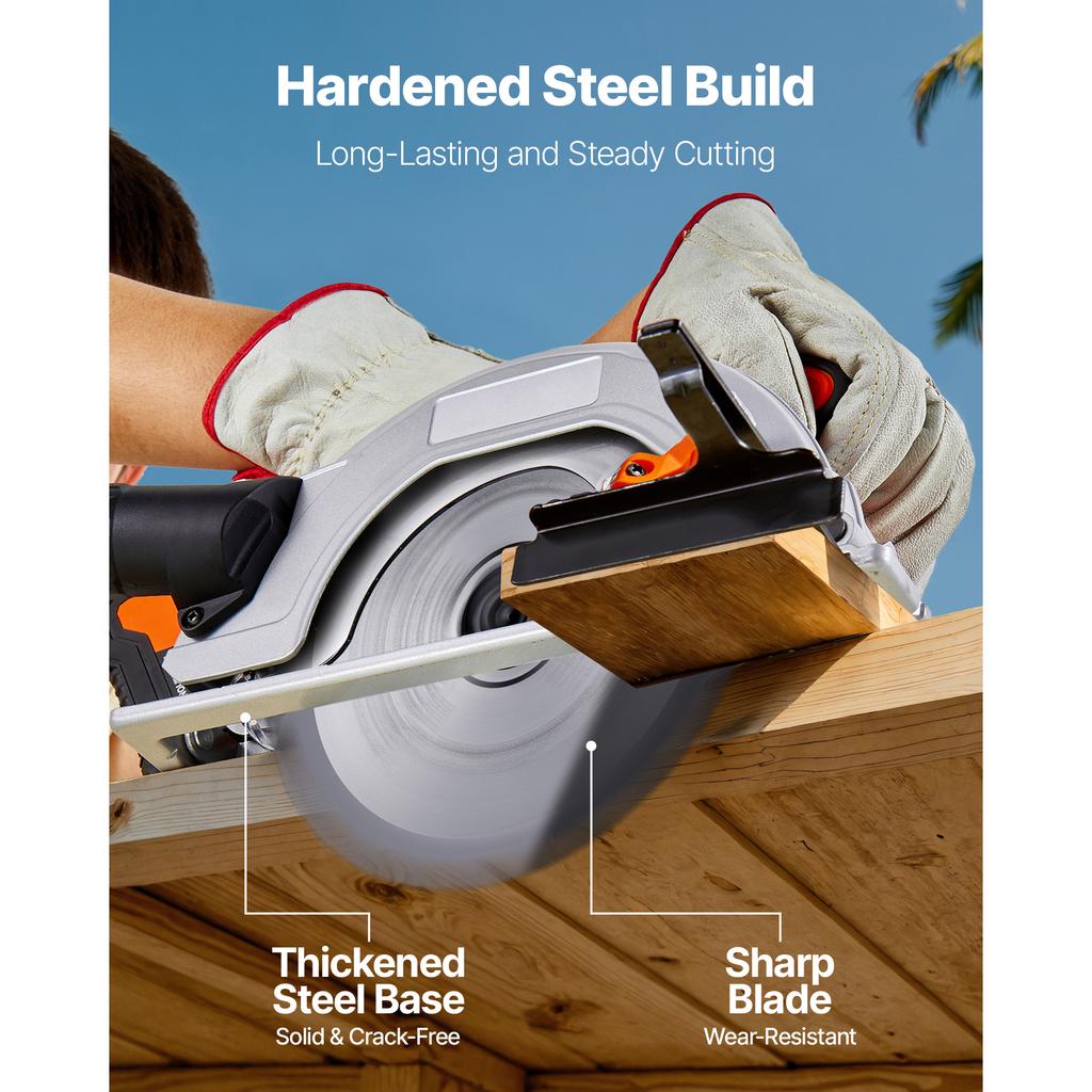 SucceBuy Cordless Circular Saw 4700 RPM 6-1/2 inch Blade 0-45 Degree Bevel Brushless Motor with LED Light Battery and Charger
