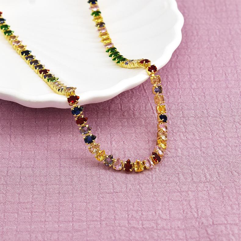 Damen Bunte Zirkon Schlüsselbeinkette - Super glänzend, vielseitiger Modeschmuck