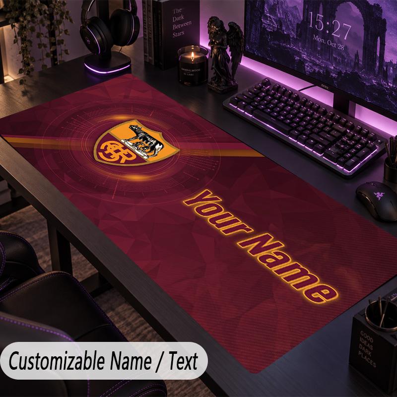 Custom Text Big Mousepad, Extended Desk Pad For Laptop Work GameAS Roma FC