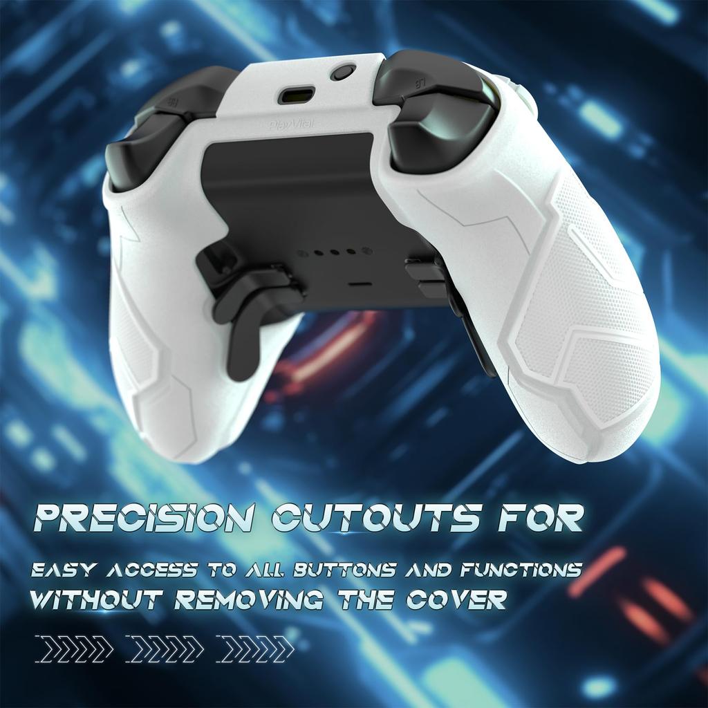 PlayVital Stellar Mecha Silicone Protective Cover for Xbox Elite Series Grip Protector with 2 Thumb Grip Caps and Mechanical White 2, Non-Slip