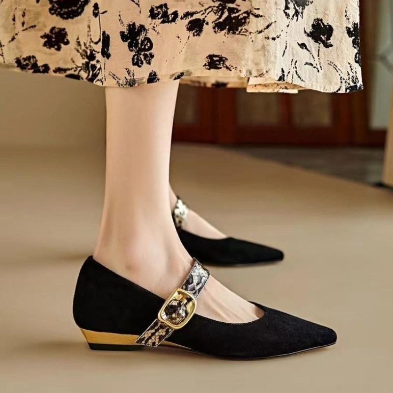 Fashion Retro Style Women Mary Jane Shoes Fashion Serpentine Band Thin Low Heel Shallow Pointed Toe Single Shoes Ladies Office Pumps