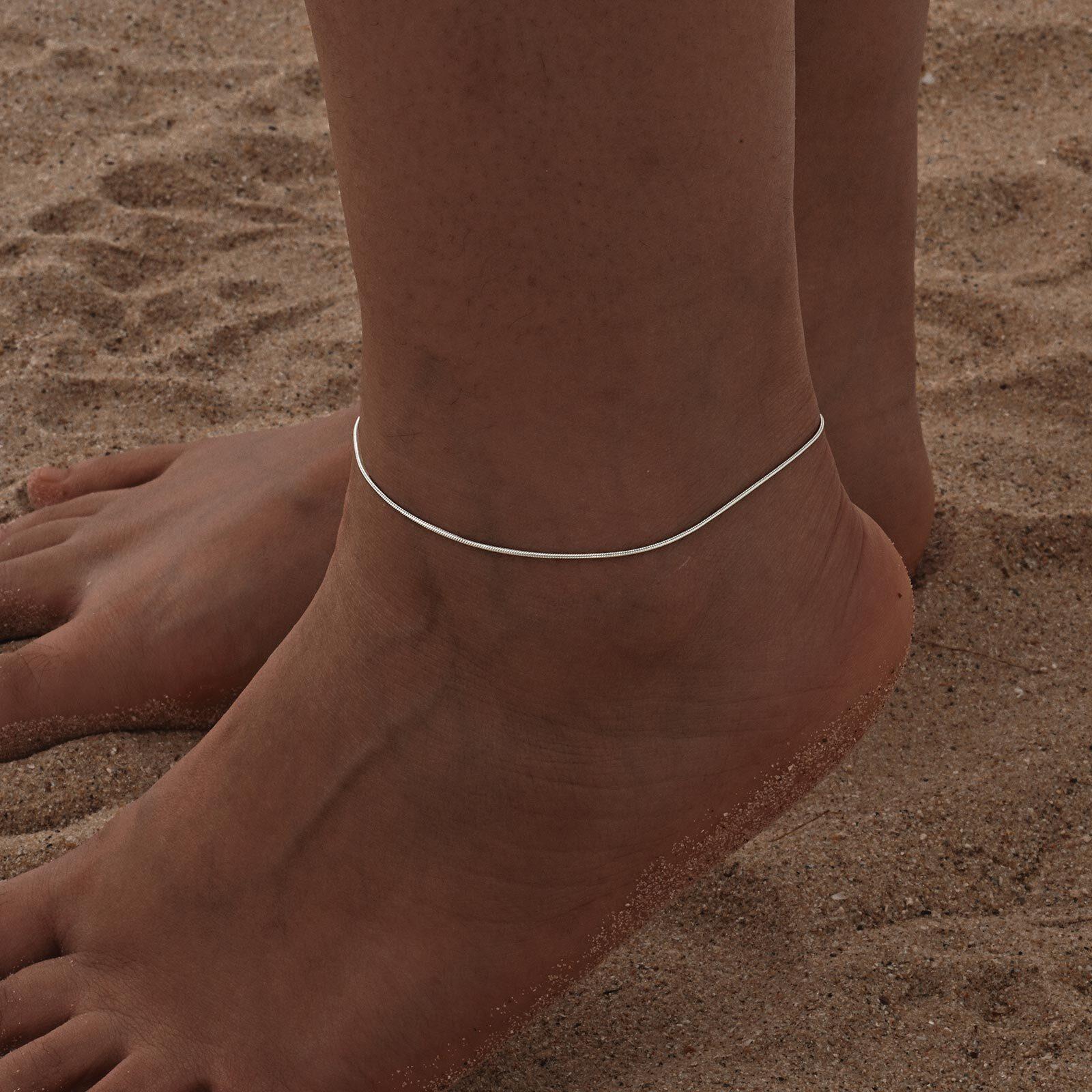

Vnox Simple Stainless Steel Snake Chain Anklet For Women Elegant Summer Beach Foot Jewelry Waterproof Adjustable Chain Girl Gift