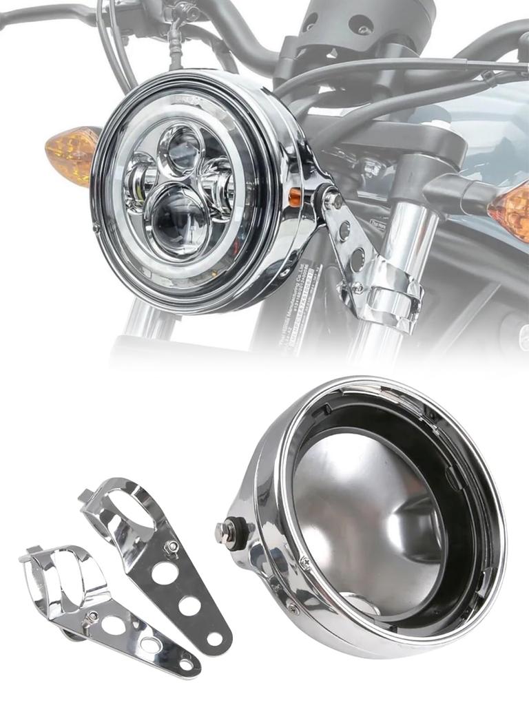Largoods LED Headlight Housing Bucket Auxiliary Fog Lamp Shell Cycle Harley Davidson Motorcycle Universal Bracket Metal Fittings Retrofit Set of 1 7"