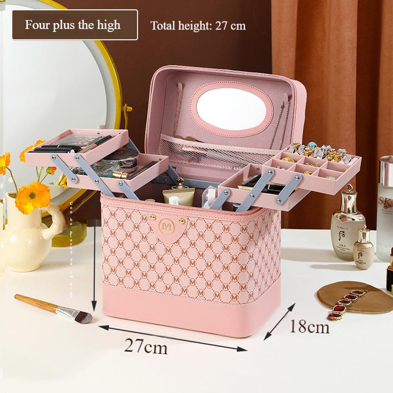

Косметичка с большой емкостью для косметики и средств по уходу за кожей, коробка для хранения аксессуаров, женская портативная многофункциональная переносная коробка для инструментов 27x18x20cm розовый