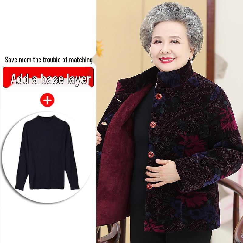 Hengyuanxiang Winter Velvet-Enhanced Cotton Jacket for Elderly Women