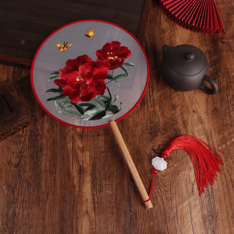 Chinese Double-Sided Embroidered Round Fan for Hanfu or Qipao Dance Performances