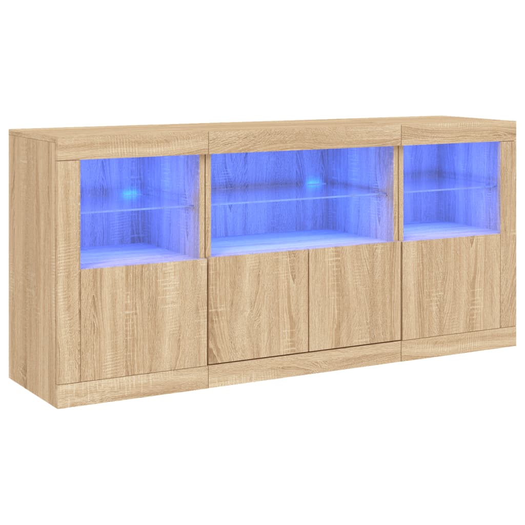 Sideboard with LED Lights Sonoma Oak 142.5 x 37 x 67 cm