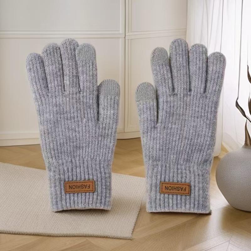 Knitted Gloves Wool Ladies Winter Thickened and Fleece Morandi Candy Color Maillard Gloves