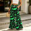 Women's Wide Leg Pants with Pockets Halloween Print High Waist Drawstring Casual Loose Fit Long Trousers for Everyday Wear