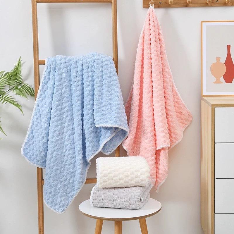 2pcs/set Cloud grid coral velvet towel set solid 1pc face towel and 1pc Largesize bath towel Quick Dry Towels bathroom for Adult