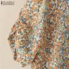 ZANZEA Women Casual Round Neck Short Sleeve Floral Print Blouse