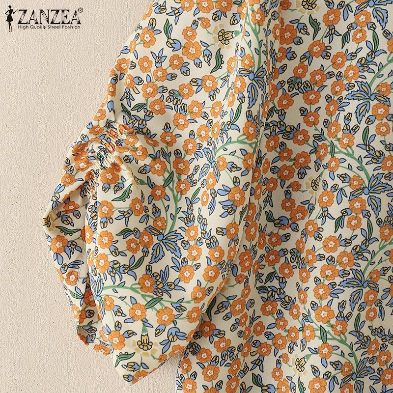 ZANZEA Women Casual Round Neck Short Sleeve Floral Print Blouse