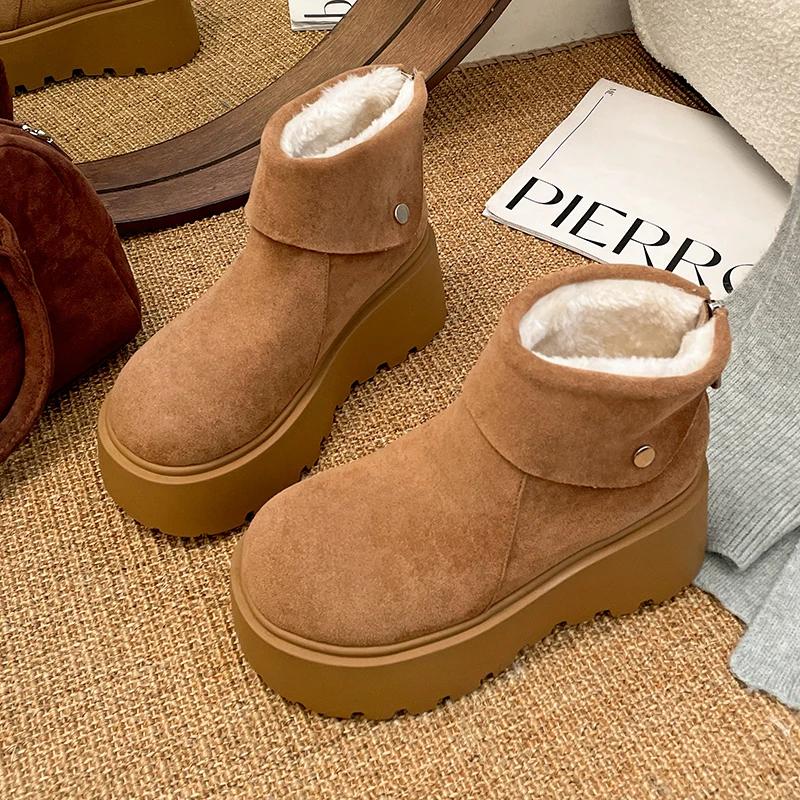 Platform Heels Women Snow Boots Comfort Height Increase Keep Warm Cotton Short Booties Winter Women's Plush Shoes