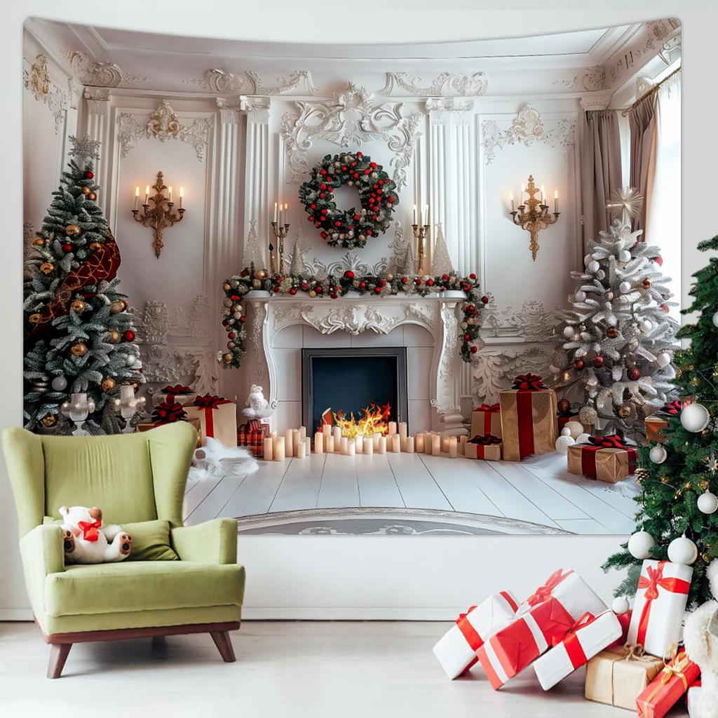 1pc Christmas Tapestry, Christmas Tree Fireplace, Warm, Beautiful, Romantic Christmas Decoration Poster Tapestry