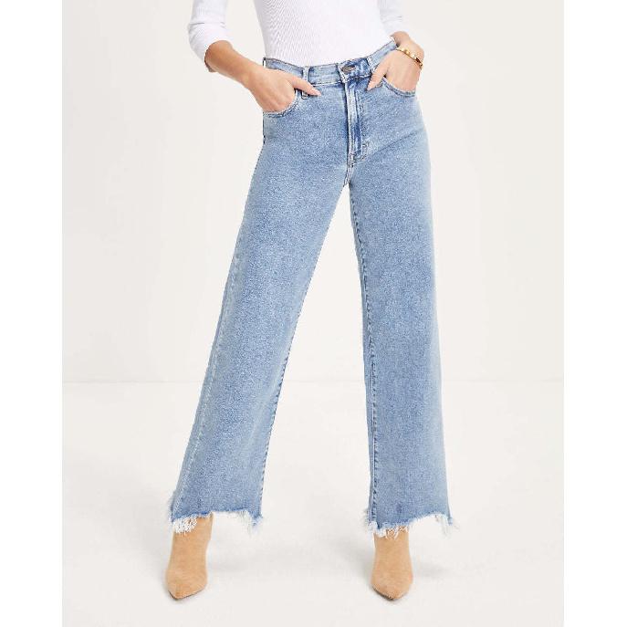 

Европейские и американские летние новые женские джинсовые брюки с неровными кисточками внизу, простые и повседневные широкие брюки для женщин 2024 года XXL синий