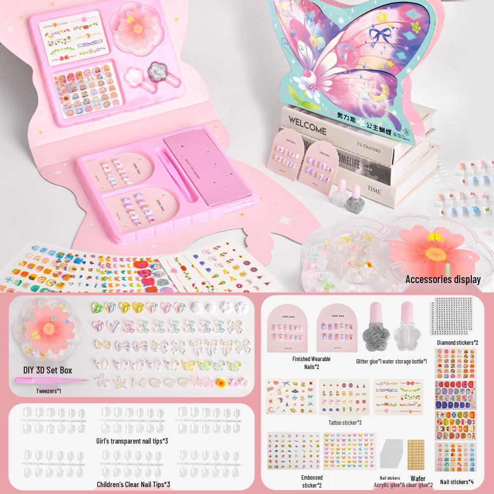 

Водонепроницаемые наклейки для нейл-арта «Принцесса-бабочка» для детей - Полный набор милых носимых игрушек