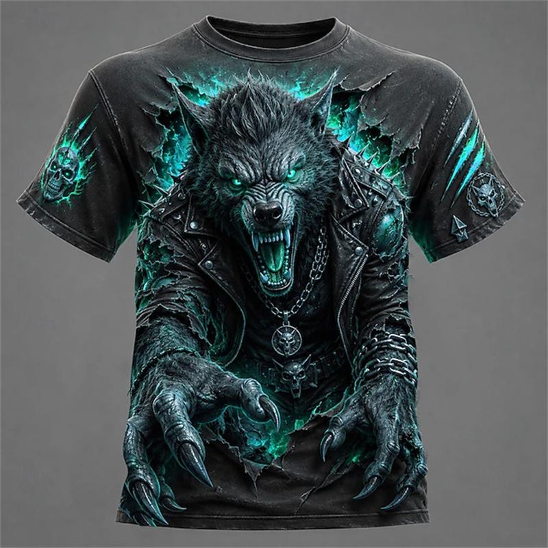 Men's Summer Halloween Cool and Spooky Werewolf Print Short-Sleeve T-Shirt Fashionable Trendy Streetwear Short-Sleeve T-Shirt