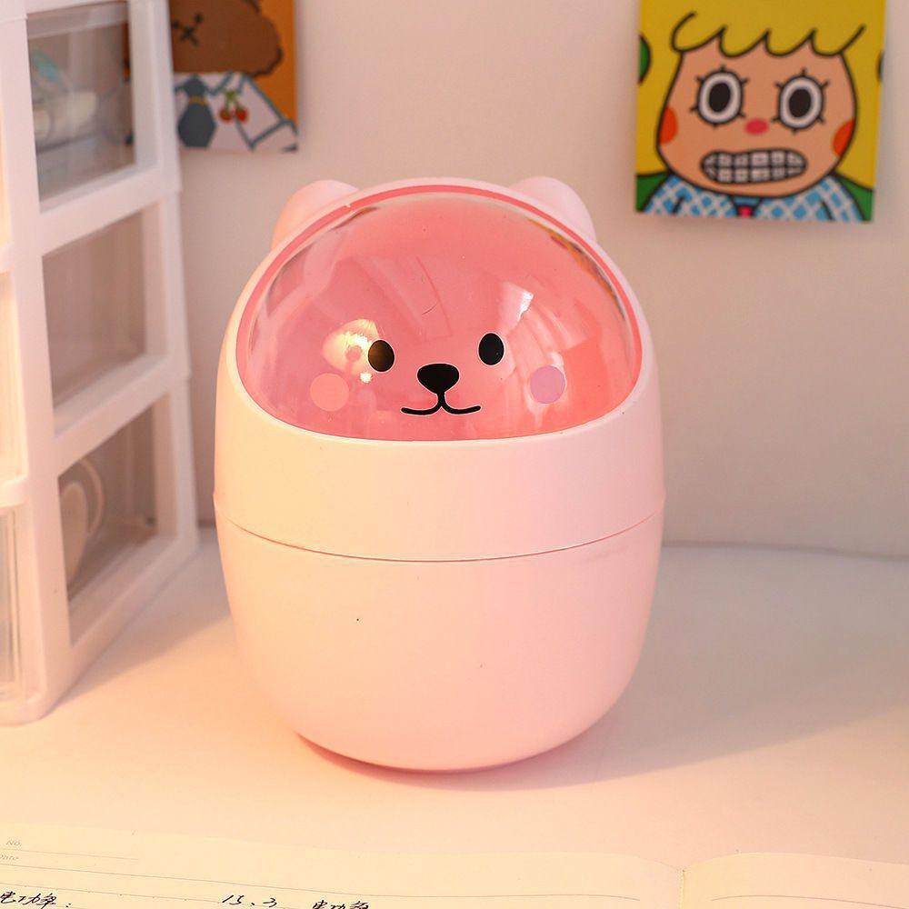 

Mini Desktop Trash Can Organizer Cute Bear Multifunction Creative Cosmetic Bucket with Lid Pen Holder Kawaii Stickers Patchers розовый
