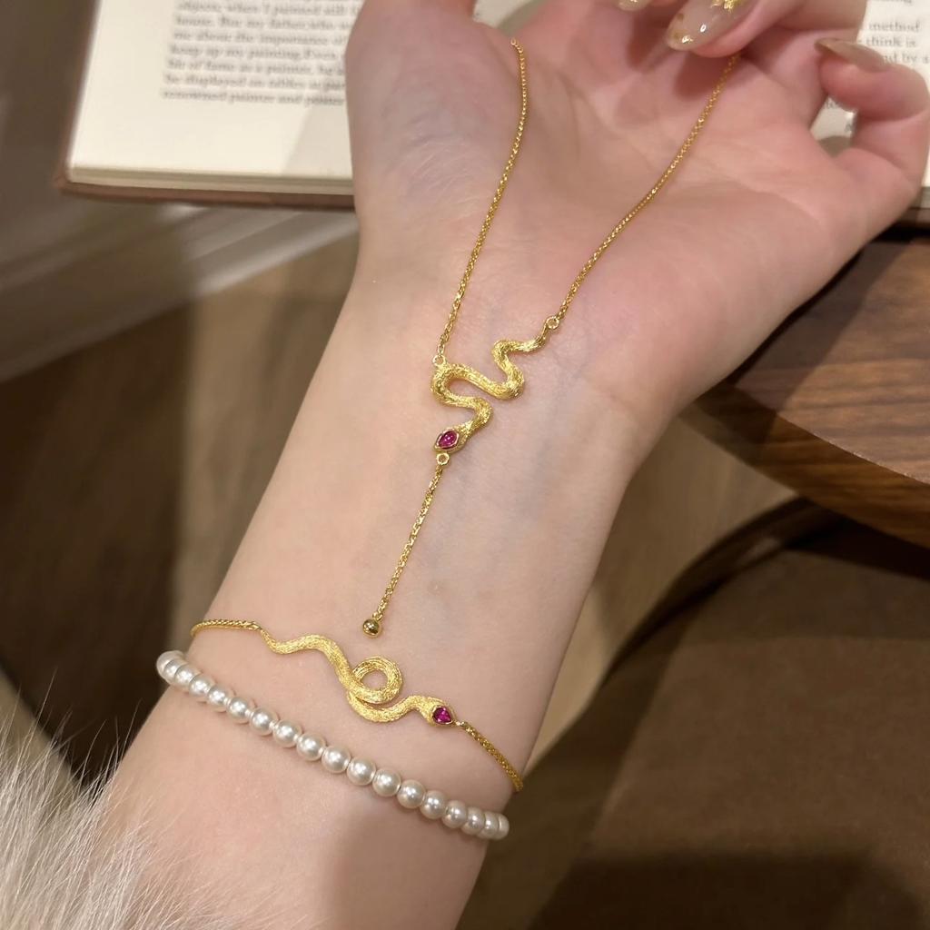 Si Red Snake Bracelet Women'S Gold-Plated Brushed New Snake Light Luxury Exquisite Temperament Niche High Sense