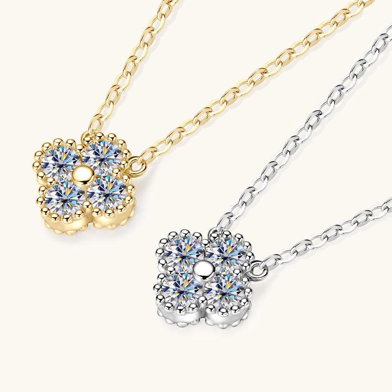 Four-Leaf Clover Necklace: Japanese & Korean Style, S925 Sterling Silver Moissanite Pendant, Gold-Plated Clavicle Chain